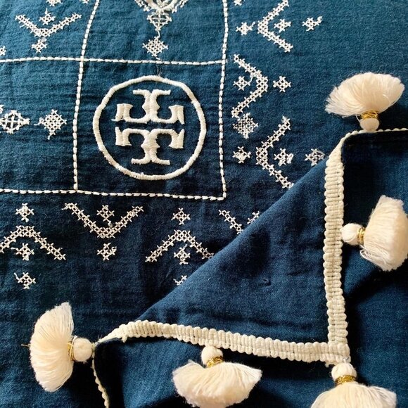 Tory Burch Women's Tassel Embroidered Geometric Scarf - Picture 3 of 8